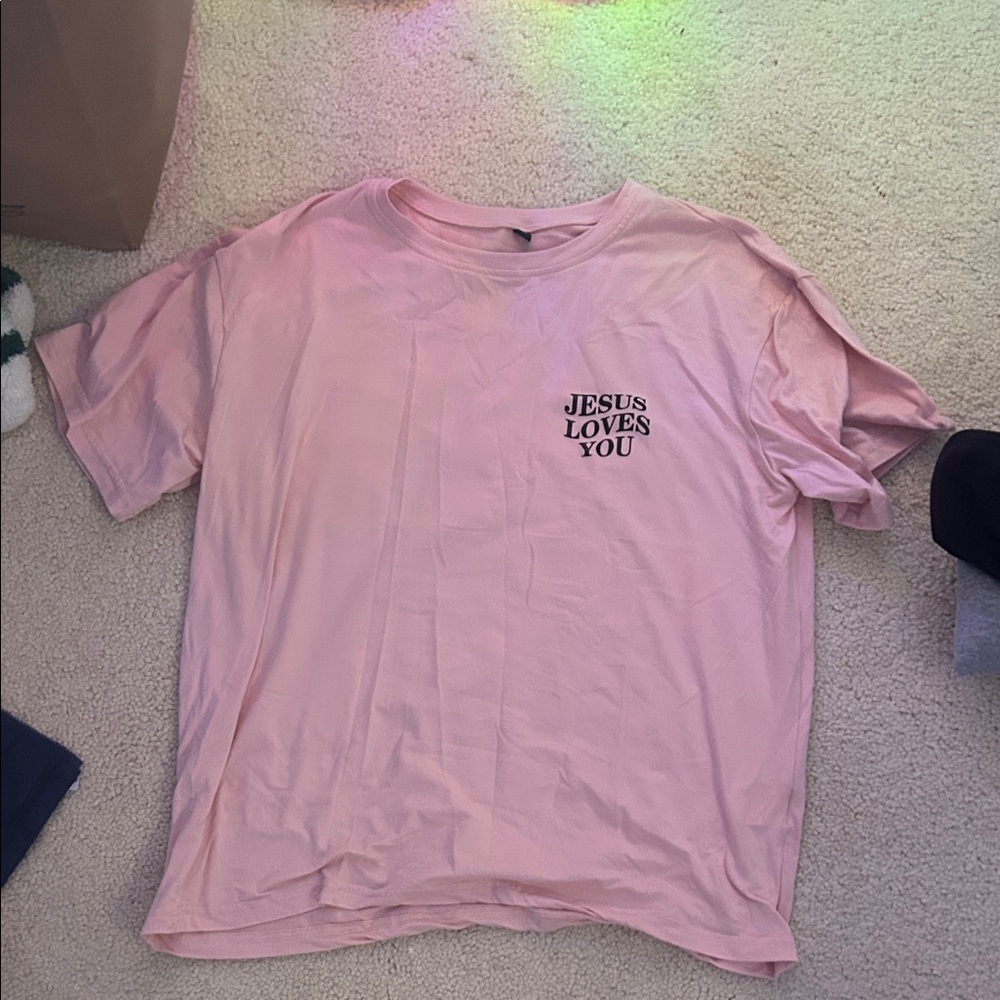 Pink T-Shirt with 'Jesus Loves You' Print